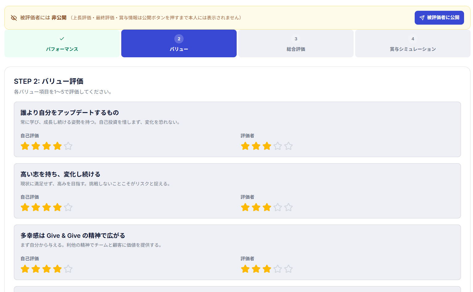 バリュー評価入力画面